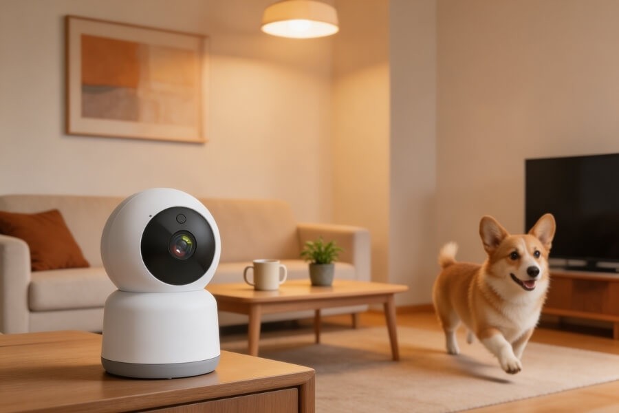 indoor camera that follows you monitoring pets at home