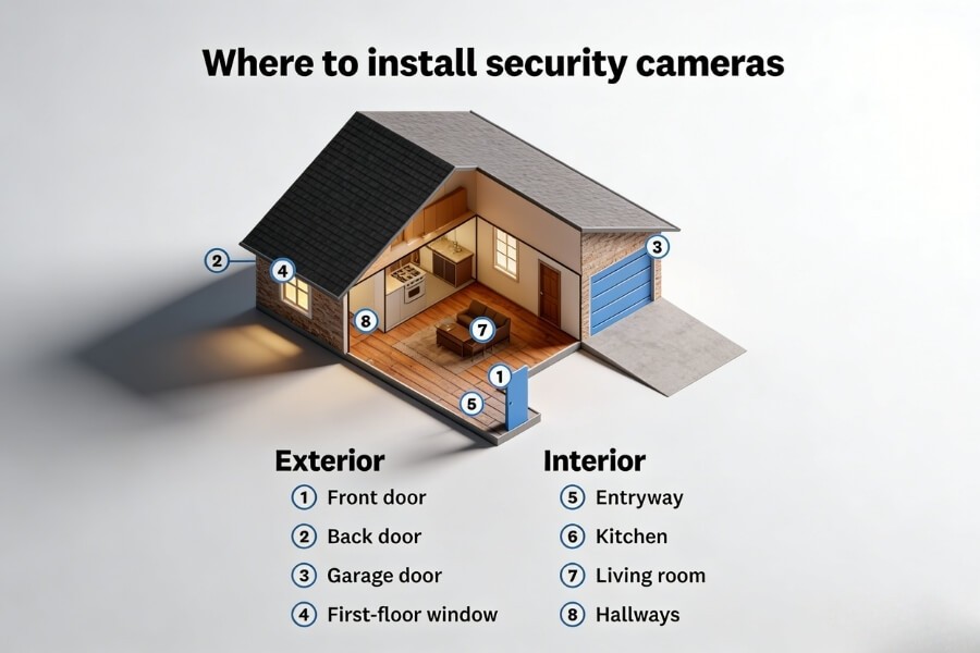 front door security camera mounting height and angle example