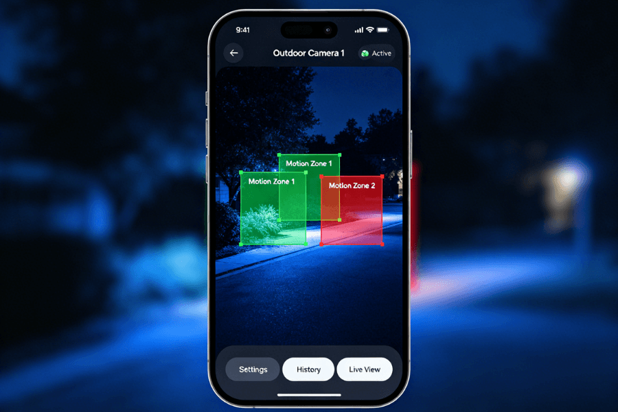 outdoor light camera motion detection zones setup example